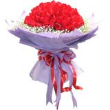 鲜花:红色康乃馨26枝，绿叶间插，手提花篮一个