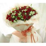 鲜花:红玫瑰99枝，满天星点缀，纱网豪华包装