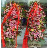 花篮:圆形花束：19朵红玫瑰、绿叶间插，裙边纸圆形包装
